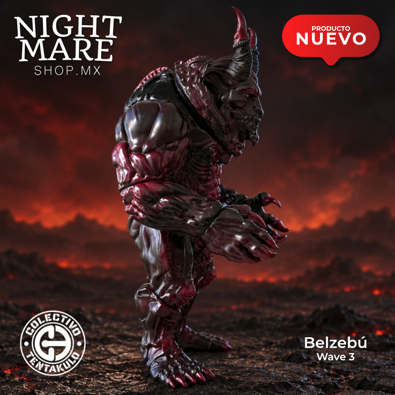 Belzebú Wave 3, figura de vinilo en perfil derecho, con mandíbula esculpida y garras.